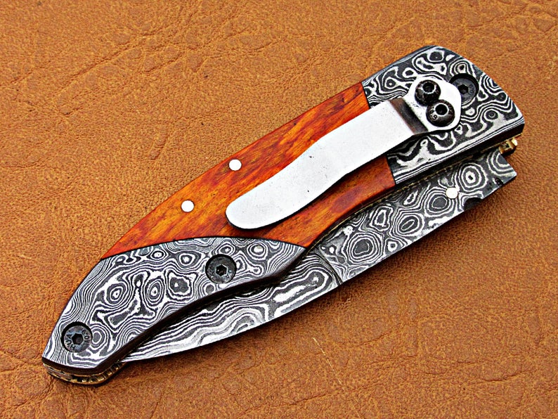 Custom Handmade Damascus Steel Folding Pocket Knife - SUSA KNIVES