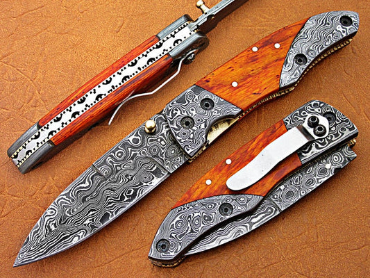 Custom Handmade Damascus Steel Folding Pocket Knife - SUSA KNIVES