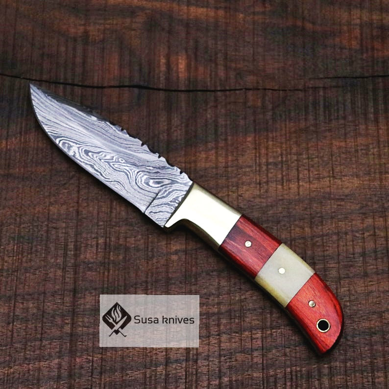 Handmade Damascus Bushcraft Knife - Hunting, Camping, Fixed Blade, Christmas, Anniversary Gift Men, Unique Knife, EDC, Fixed Blade, Survival - SUSA KNIVES