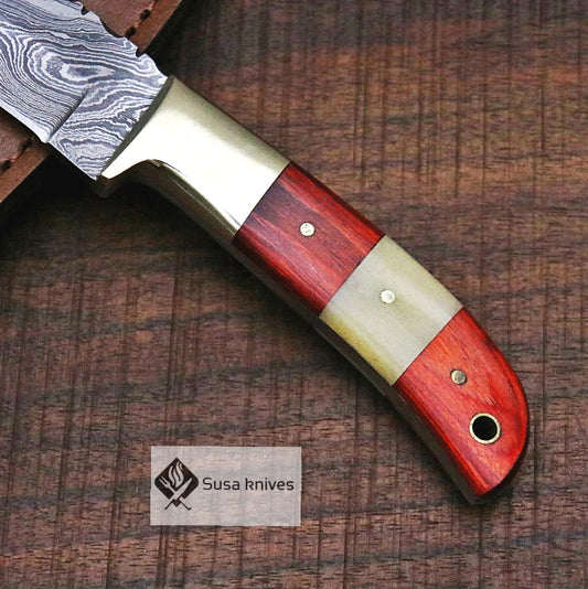 Handmade Damascus Bushcraft Knife - Hunting, Camping, Fixed Blade, Christmas, Anniversary Gift Men, Unique Knife, EDC, Fixed Blade, Survival - SUSA KNIVES