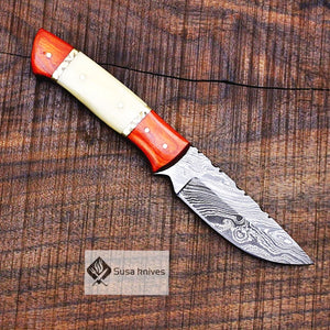 9.5" Damascus Bushcraft Knife - Hunting, Camping, Fixed Blade, Christmas, Anniversary Gift Men, Unique Knife, EDC, Fixed Blade, Survival - SUSA KNIVES