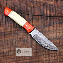 Load image into Gallery viewer, 9.5&quot; Damascus Bushcraft Knife - Hunting, Camping, Fixed Blade, Christmas, Anniversary Gift Men, Unique Knife, EDC, Fixed Blade, Survival - SUSA KNIVES
