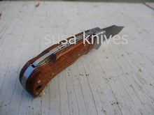 Load image into Gallery viewer, Offset Inlay Folding Knife: Walnut wood, Twist Damascus Steel - SUSA KNIVES
