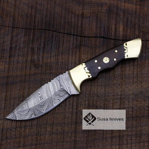 Damascus Bushcraft Knife - Hunting, Camping, Fixed Blade, Collectors Knife. Christmas, Anniversary Gift Men, Unique Knife, EDC, Hiking Gear - SUSA KNIVES