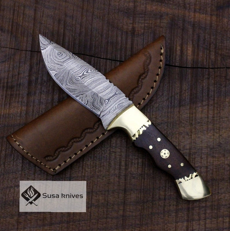 Damascus Bushcraft Knife - Hunting, Camping, Fixed Blade, Collectors Knife. Christmas, Anniversary Gift Men, Unique Knife, EDC, Hiking Gear - SUSA KNIVES