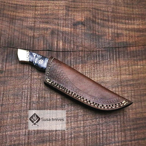 Damascus Bushcraft Knife with Epoxy Resin Scales - Hunting, Camping, Fixed Blade, Christmas, Anniversary Gift Men, Unique Knife, EDC - SUSA KNIVES