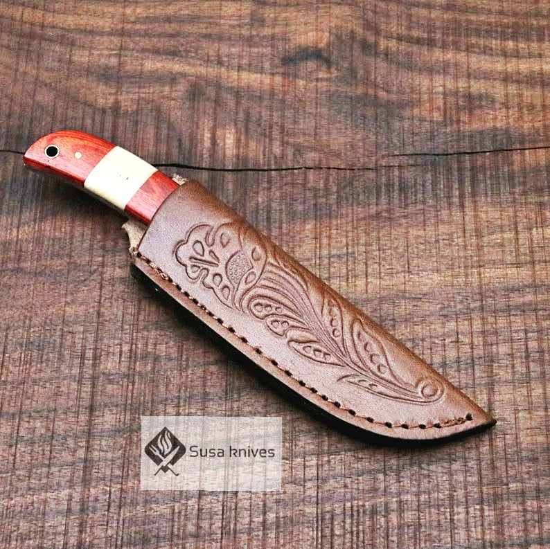 Handmade Damascus Bushcraft Knife - Hunting, Camping, Fixed Blade, Christmas, Anniversary Gift Men, Unique Knife, EDC, Fixed Blade, Survival - SUSA KNIVES