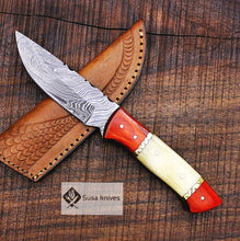 Load image into Gallery viewer, 9.5&quot; Damascus Bushcraft Knife - Hunting, Camping, Fixed Blade, Christmas, Anniversary Gift Men, Unique Knife, EDC, Fixed Blade, Survival - SUSA KNIVES
