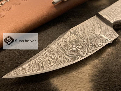 Limited Addition Damascus Steel Blade- custom handmade carved scale - SUSA KNIVES