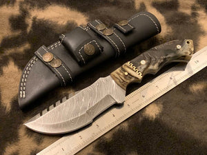 Damascus Tracker Knife Hunting Knife Sheep horn, Ladder Pattern, Blank +Sheath - SUSA KNIVES