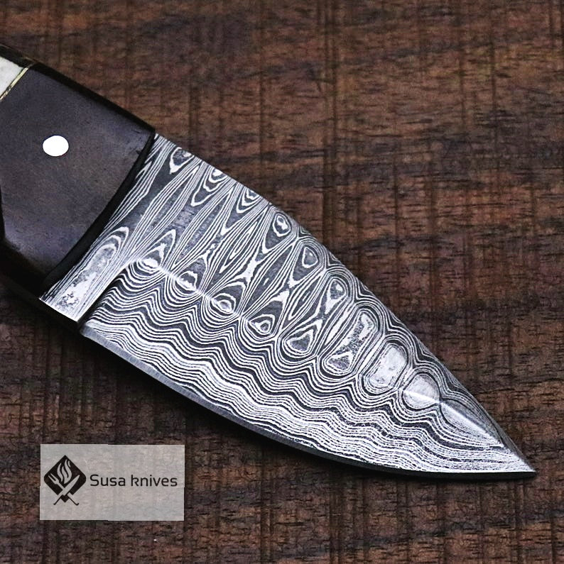 Small Damascus Knife - Skinning / Bushcraft / hiking / camping / hunting / Groomsmen Best Man / Anniversary Gift for Men / Unique Knive Small Damascus  Knife - Skinning / Bushcraft / hiking / camping / hunting / Groomsmen Best Man / Unique Knives - SUSA KNIVES