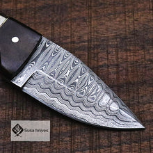 Load image into Gallery viewer, Small Damascus Knife - Skinning / Bushcraft / hiking / camping / hunting / Groomsmen Best Man / Anniversary Gift for Men / Unique Knive Small Damascus  Knife - Skinning / Bushcraft / hiking / camping / hunting / Groomsmen Best Man / Unique Knives - SUSA KNIVES
