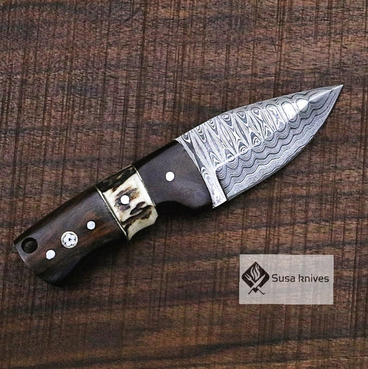 Small Damascus Knife - Skinning / Bushcraft / hiking / camping / hunting / Groomsmen Best Man / Anniversary Gift for Men / Unique Knive Small Damascus  Knife - Skinning / Bushcraft / hiking / camping / hunting / Groomsmen Best Man / Unique Knives - SUSA KNIVES