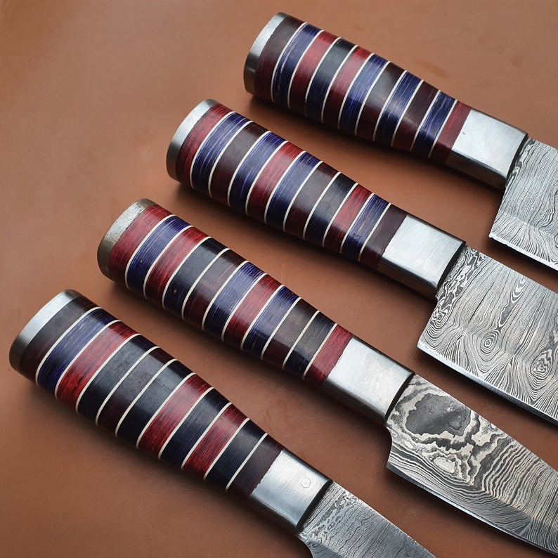 Set of 4 Custom Handmade Damascus Steel Chef Knife - SUSA KNIVES