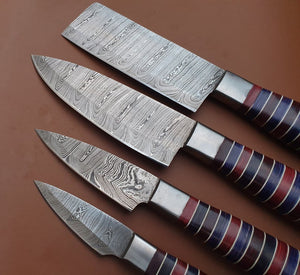 Set of 4 Custom Handmade Damascus Steel Chef Knife - SUSA KNIVES