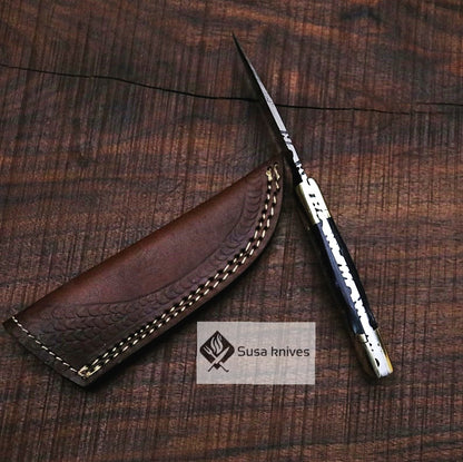 Damascus Bushcraft Knife with Epoxy Resin Scales - Hunting, Camping, Fixed Blade, Christmas, Anniversary Gift Men, Unique Knife, EDC - SUSA KNIVES