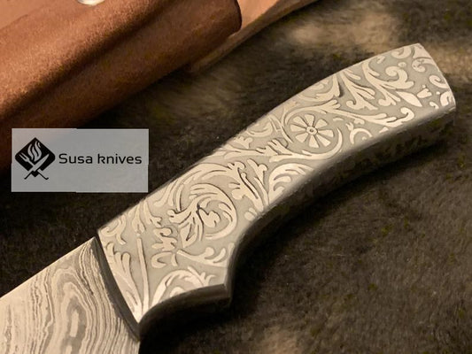 Limited Addition Damascus Steel Blade- custom handmade carved scale - SUSA KNIVES