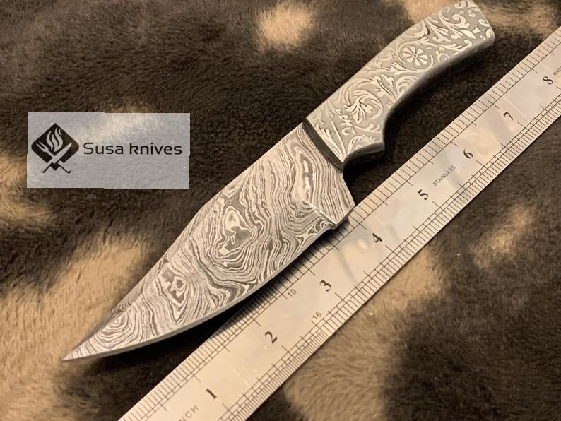 Limited Addition Damascus Steel Blade- custom handmade carved scale - SUSA KNIVES