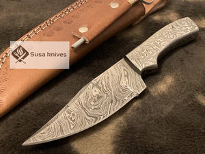 Limited Addition Damascus Steel Blade- custom handmade carved scale - SUSA KNIVES