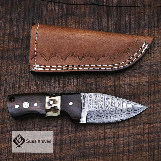 Small Damascus Knife - Skinning / Bushcraft / hiking / camping / hunting / Groomsmen Best Man / Anniversary Gift for Men / Unique Knive Small Damascus  Knife - Skinning / Bushcraft / hiking / camping / hunting / Groomsmen Best Man / Unique Knives - SUSA KNIVES