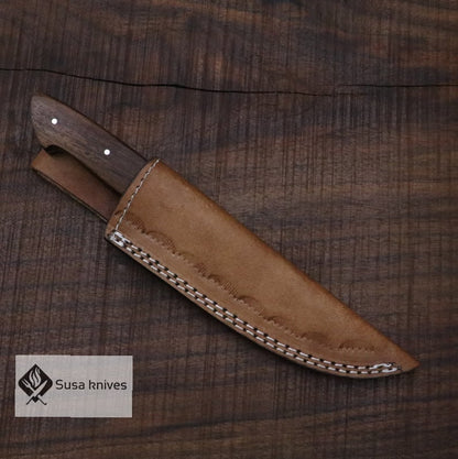 Handmade Bushcraft Damascus Steel Knife with Walnut Wood Handle - Hunting, Camping, Survival, Anniversary Gift, Gift for dad, Men's Gift - SUSA KNIVES