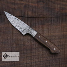Load image into Gallery viewer, Handmade Bushcraft Damascus Steel Knife with Walnut Wood Handle - Hunting, Camping, Survival, Anniversary Gift, Gift for dad, Men&#39;s Gift - SUSA KNIVES
