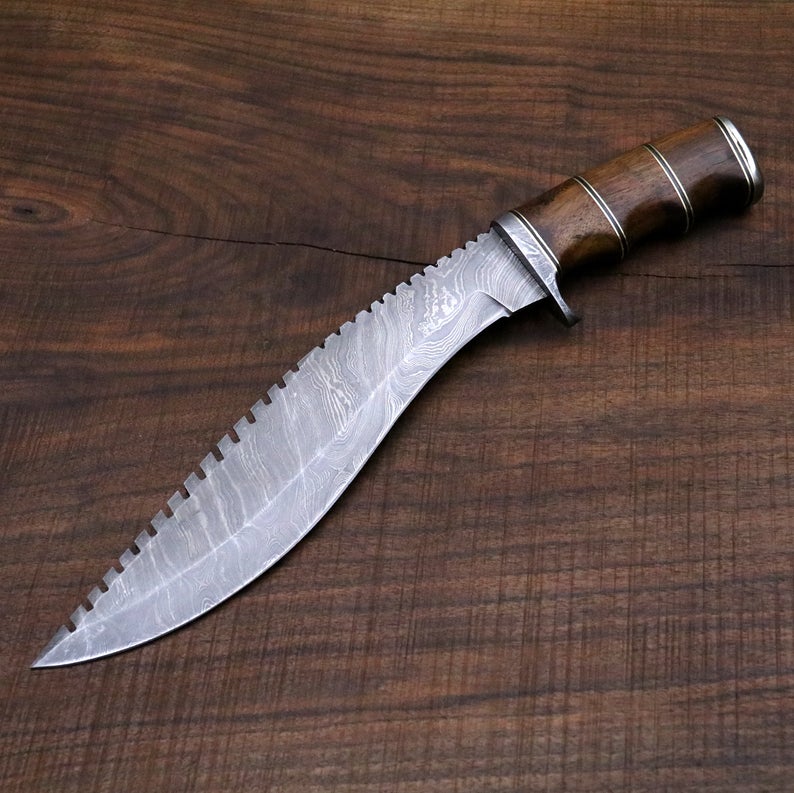 Damascus Gurkha / Kukri Knife Large - Camping / Machete / Hunting Knife / Unique Knife / Bowie / Survival / Groomsmen Anniversary Gift - SUSA KNIVES