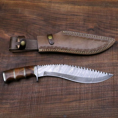 Damascus Gurkha / Kukri Knife Large - Camping / Machete / Hunting Knife / Unique Knife / Bowie / Survival / Groomsmen Anniversary Gift - SUSA KNIVES