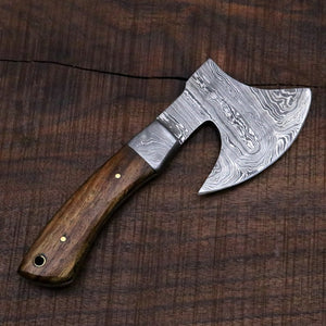 Damascus Hatchet Small Axe with Walnut Wood Handle. Camping / Hunting / Survival / Viking / Groomsmen Anniversary Gift for men - SUSA KNIVES