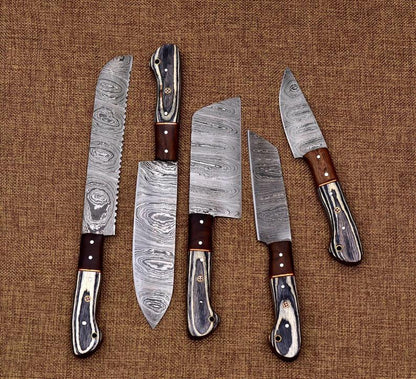 Custom Handmade Damascus Chef Knives Set Kitchen Knives Set Gift For Her Gift For Him - SUSA KNIVES