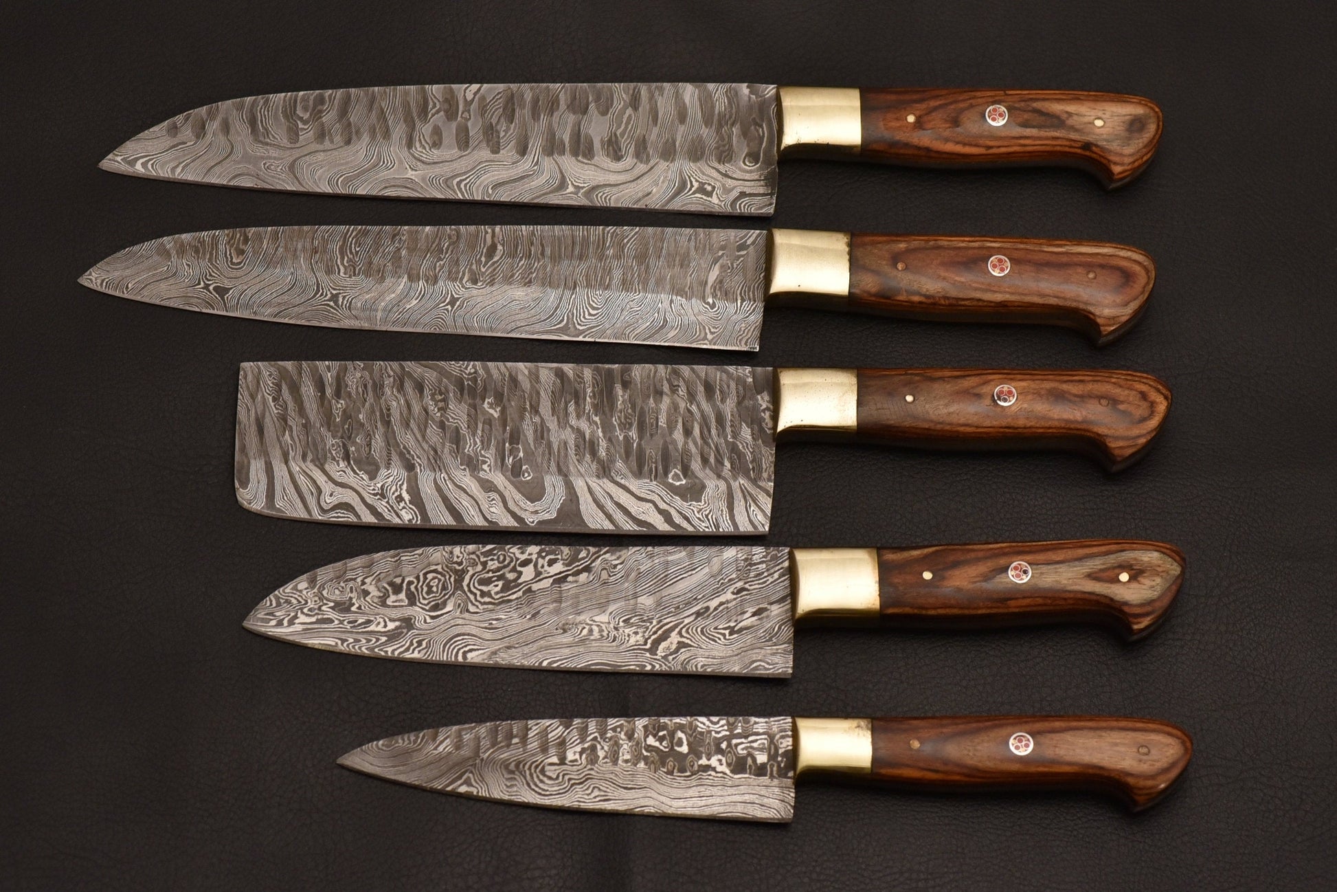 Custom made chef knife set/5-Pcs kitchen knife set with leather roller /valentine gift/gift for her/kitchen and Dinning/Heart Warming gift - SUSA KNIVES
