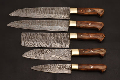 Custom made chef knife set/5-Pcs kitchen knife set with leather roller /valentine gift/gift for her/kitchen and Dinning/Heart Warming gift - SUSA KNIVES