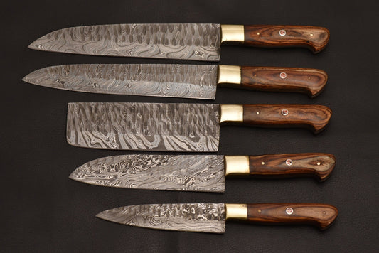 Custom made chef knife set/5-Pcs kitchen knife set with leather roller /valentine gift/gift for her/kitchen and Dinning/Heart Warming gift - SUSA KNIVES