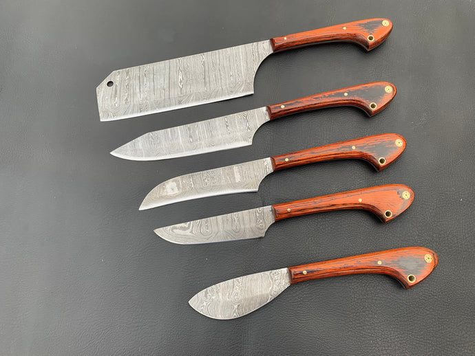 5-Pcs Damascus Steel Chef Knife Set/Kitchen Knife set With Leather roll Bag/Gift for her/Birthday Gift/Kitchen and dinning/Chopper - SUSA KNIVES