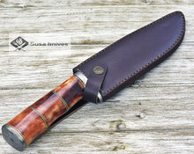 Load image into Gallery viewer, DAMASCUS STEEL BOWIE KNIFE, 13&quot;, DAMASCUS STEEL TRAILING POINT BLADE, BOWIE KNIFE BLADE, BONE HANDLE, DAMASCUS GUARD &amp; BUTT, FIXED BLADE, FULL TANG - SUSA KNIVES
