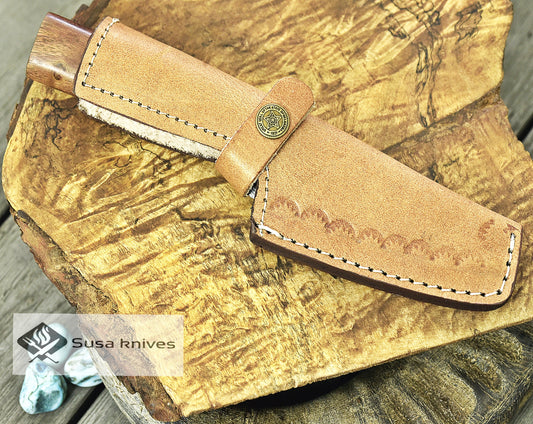 CUSTOM DAMASCUS KNIFE, CHEF KNIFE, 8.5" inch UTILITY PAIRING, DAMASCUS STEEL STRAIGHT BACK BLADE, EBONY OLIVE & WALNUT WOOD COMPOSITE HANDLE, FIXED BLADE, FULL TANG - SUSA KNIVES