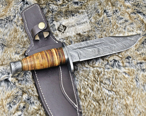 DAMASCUS STEEL BOWIE KNIFE, 12