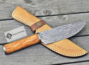 DAMASCUS STEEL PRO CHEF KNIFE, 10.5", DAMASCUS STEEL BLADE, EXOTIC RED MERANTI WOOD HANDLE, CUSTOM FULL TANG FIXED BLADE CHEF'S KNIFE - SUSA KNIVES
