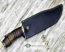Load image into Gallery viewer, DAMASCUS KNIFE, DAMASCUS STEEL KNIFE, 14&quot;, DAMASCUS STEEL TRAILING POINT BLADE, WALNUT WOOD INLAY HANDLE - SUSA KNIVES
