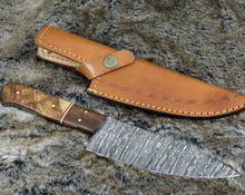 Load image into Gallery viewer, DAMASCUS STEEL PRO CHEF KNIFE, 10.5&quot;, DAMASCUS STEEL FRENCH BLADE, EXOTIC MANGO BURL WOOD HANDLE, MOSAIC PIN, CUSTOM FULL TANG FIXED BLADE CHEF&#39;S KNIFE - SUSA KNIVES
