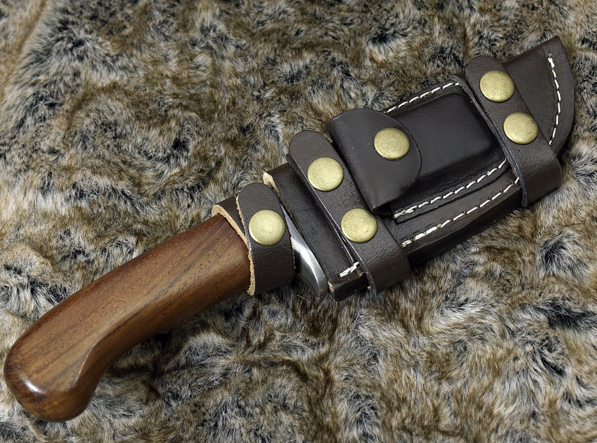 DAMASCUS STEEL BOWIE KNIFE, 10.0", DAMASCUS STEEL STRAIGHT BACK BLADE, HIGHLY FIGURED BOLIVIAN ROSE WOOD, DAMASCUS GUARD, FIXED BLADE, FULL TANG, HAND STITCHED LEATHER SHEATH - SUSA KNIVES