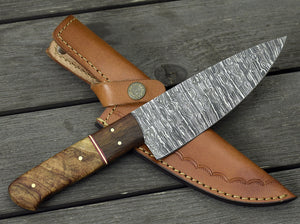 DAMASCUS STEEL PRO CHEF KNIFE, 10.5", DAMASCUS STEEL FRENCH BLADE, EXOTIC MANGO BURL WOOD HANDLE, MOSAIC PIN, CUSTOM FULL TANG FIXED BLADE CHEF'S KNIFE - SUSA KNIVES
