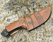Load image into Gallery viewer, DAMASCUS STEEL HUNTING KNIFE, 9.5&quot;, DAMASCUS STEEL TRACKER BLADE, BULL HORN MOSAIC HANDLE, FIXED BLADE, FULL TANG, HAND STITCHED LEATHER SHEATH - SUSA KNIVES

