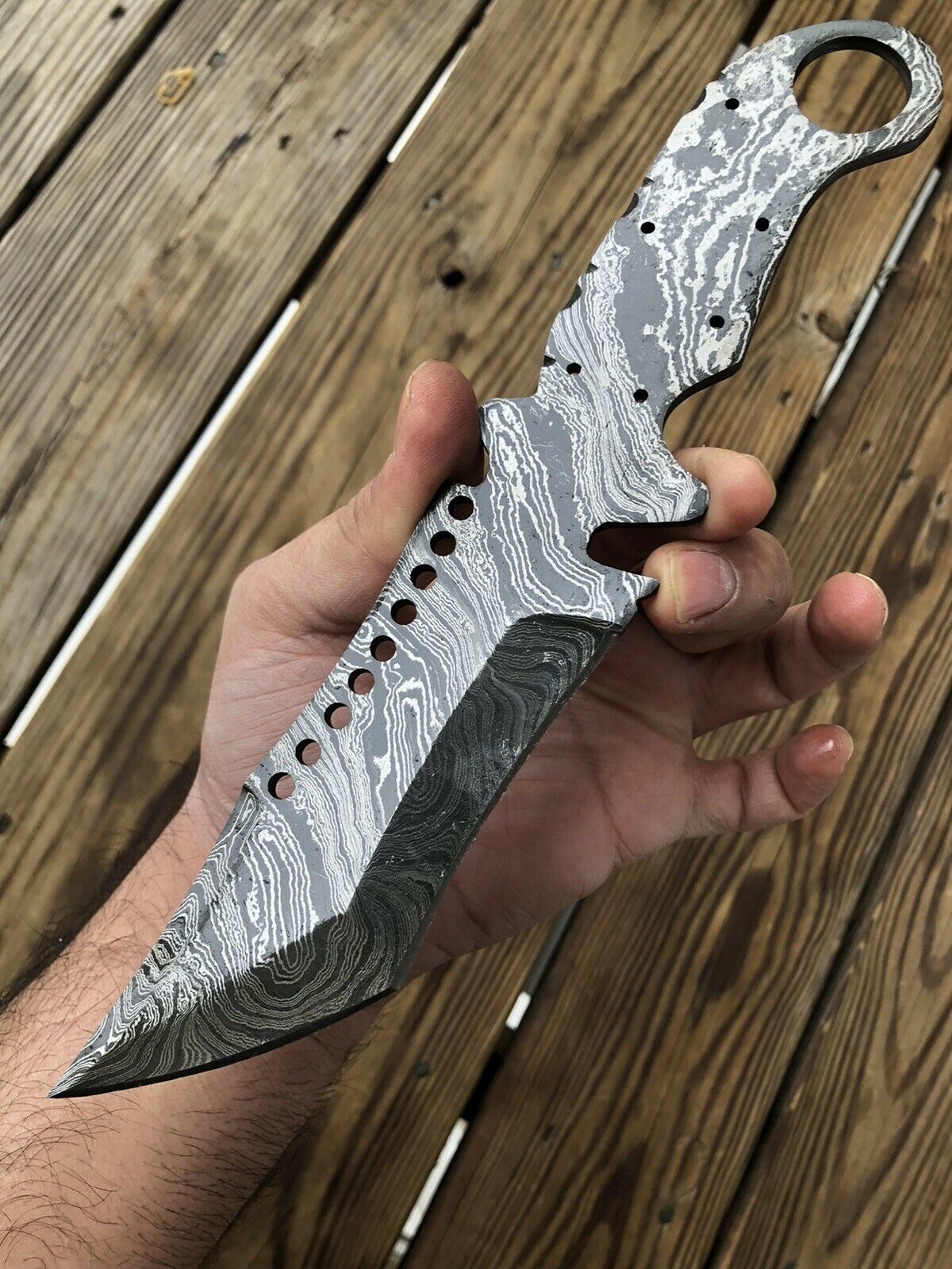 10”inch HAND FORGED DAMASCUS STEEL Hunting Tracker Knife BLANK BLADE FULL TANG - SUSA KNIVES