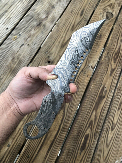 10”inch HAND FORGED DAMASCUS STEEL Hunting Tracker Knife BLANK BLADE FULL TANG - SUSA KNIVES