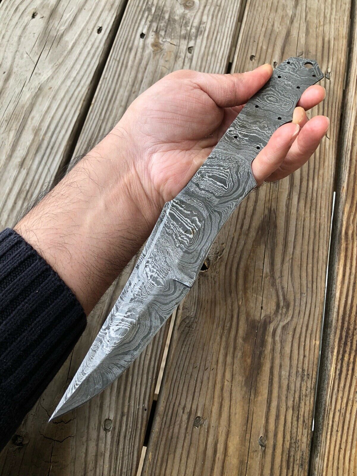 12”inch Custom HAND FORGED DAMASCUS STEEL Blank BLADE FULL TANG Hunting Knife - SUSA KNIVES