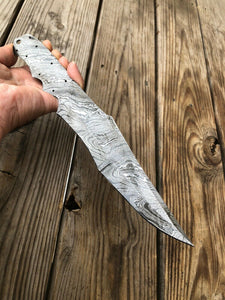 12”inch Custom HAND FORGED DAMASCUS STEEL Blank BLADE FULL TANG Hunting Knife - SUSA KNIVES