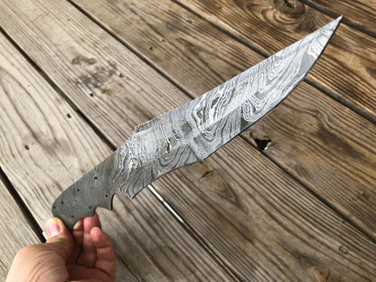 12”inch Custom HAND FORGED DAMASCUS STEEL Blank BLADE FULL TANG Hunting Knife - SUSA KNIVES