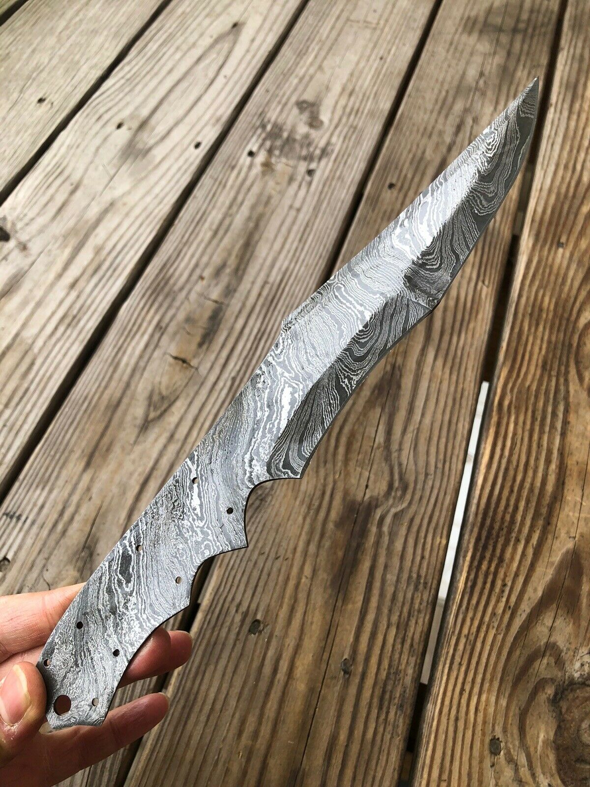 12”inch Custom HAND FORGED DAMASCUS STEEL Blank BLADE FULL TANG Hunting Knife - SUSA KNIVES