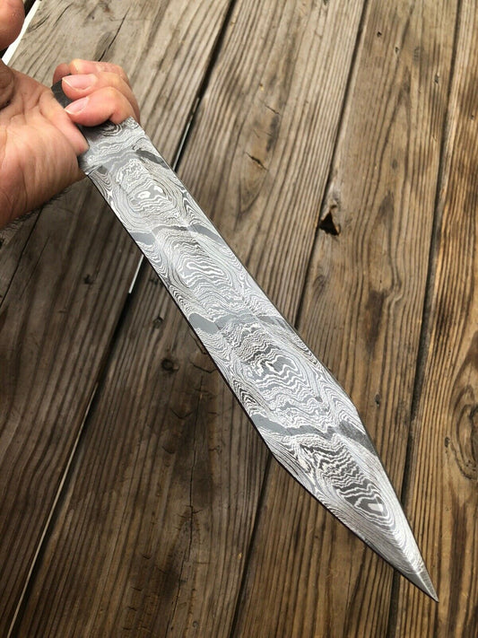 12”HAND FORGED DAMASCUS STEEL Hunting Dagger KNIFE BLANK BLADE Full Tang- - SUSA KNIVES